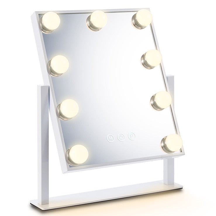 Oglinda Machiaj Hollywood SPIKO, 9 LED, 10X, 3 Lumini, Touch, 360°, Alb