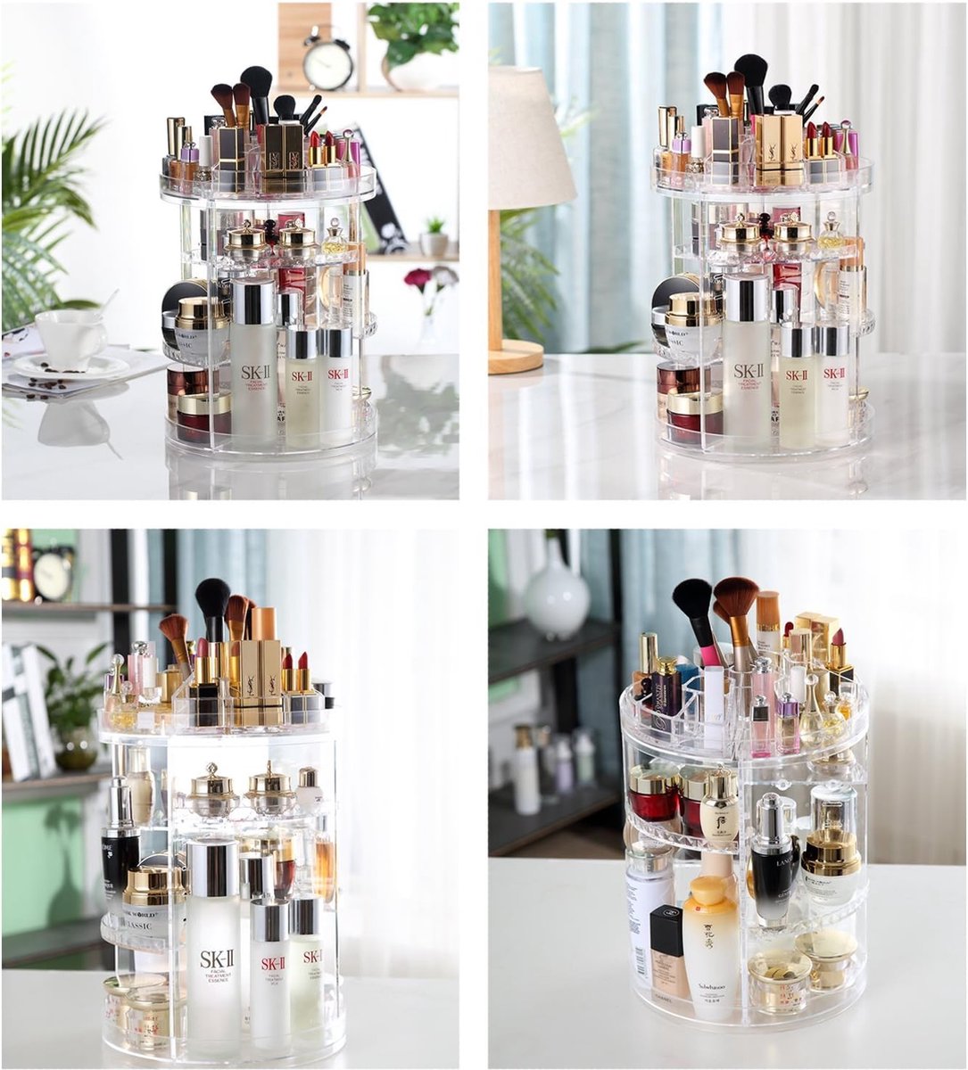 Makeup Organizer Rotativ 360° - Organizator Cosmetică cu 8 Niveluri Reglabile și Capacitate Mare