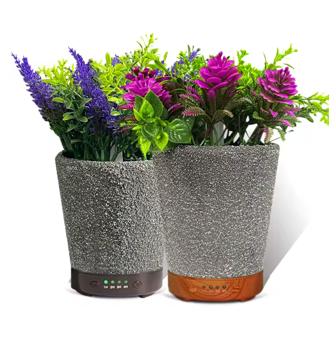 Umidificator Difuzor Aromaterapie Ghiveci cu Flori, USB, LED 7 Culori, Capacitate 120ml