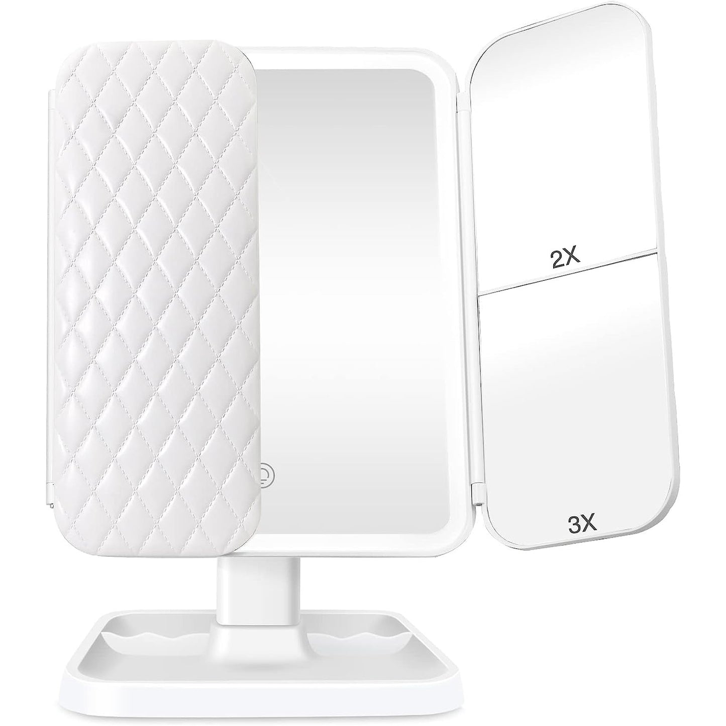 Oglindă Cosmetică cu LED pentru Make-Up, Zoom 2X 3X, Lumina Reglabilă, Buton Touch, USB, Alb
