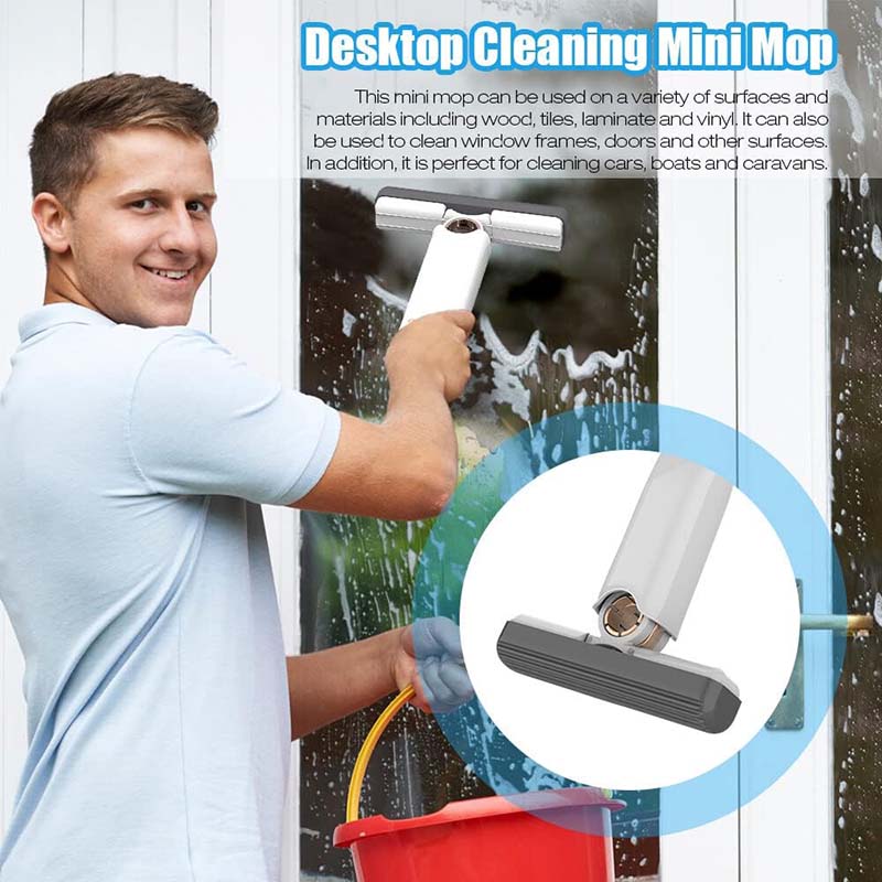Mini Mop cu Sistem Autostoarcere, Portabil, Multi-Suprafete, Geamuri, Alb