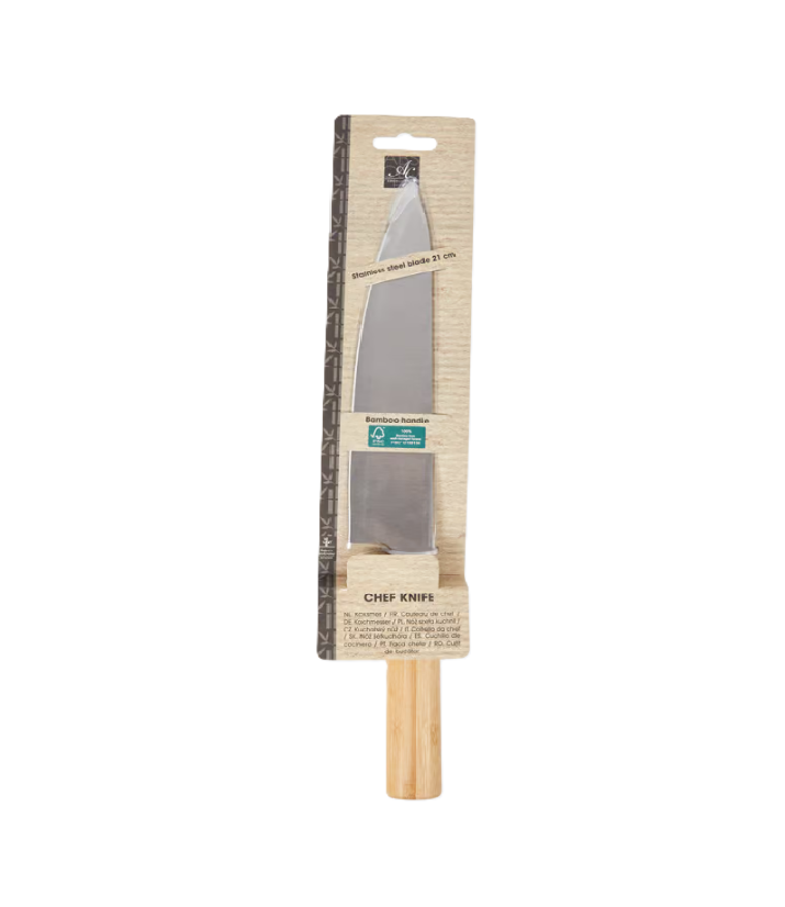 Cuțit Chef Knife cu Mâner din Bambus FSC® și Lamă de 21 cm din Oțel Inoxidabil