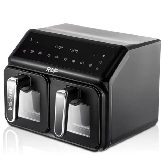 Friteuza digitala cu aer cald RAF R.5377, 2 cosuri cu geam, 9 litri, 2200 W, 9 Programe, Touch screen