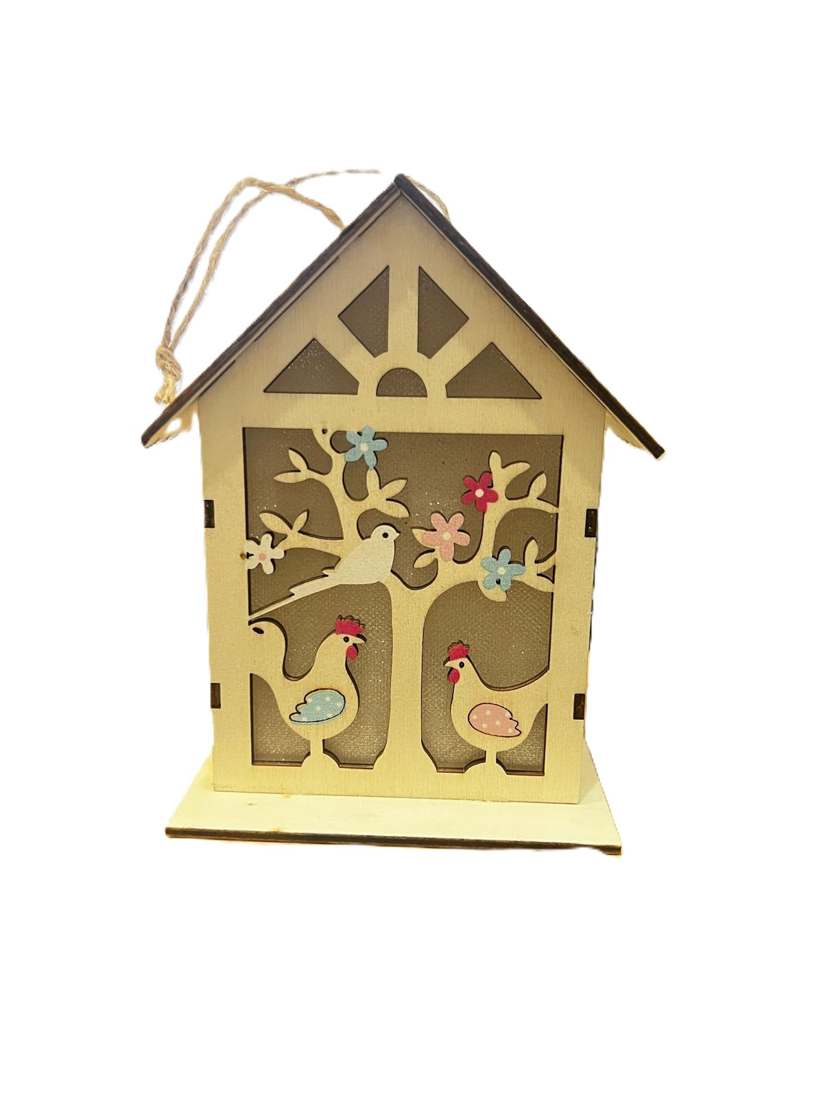 Căsuță de Păsări Decorativă cu LED pentru Sărbători – Lemn 3D