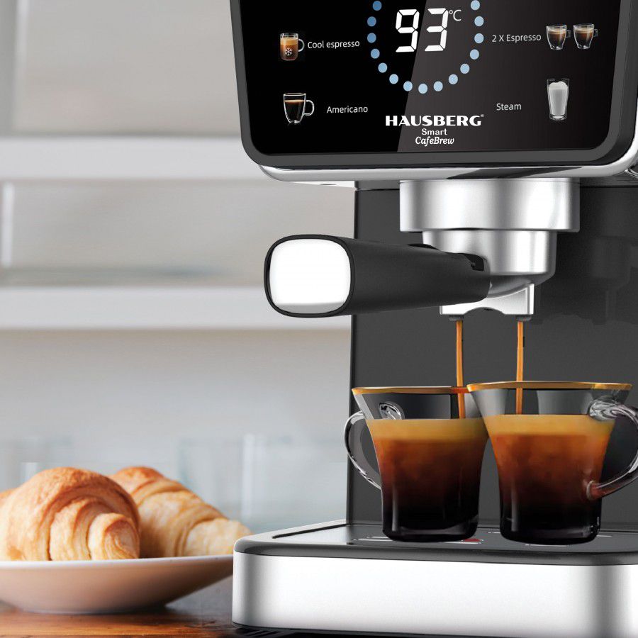 Espressor 2in1 Hausberg HB-3730IN, 20 bari, Hot&Cold, Capsule si Cafea Macinata, Spumare Lapte, Display Digital, 1350W, Negru
