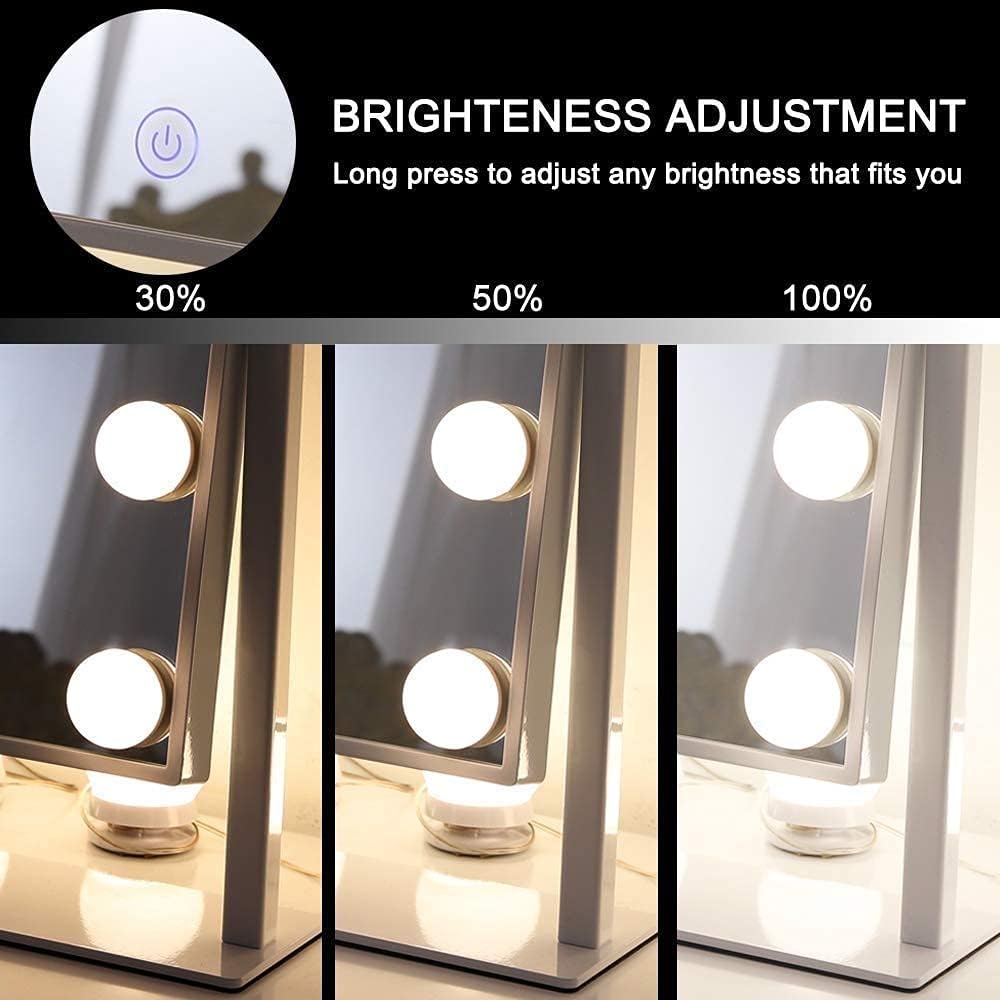 Oglinda Machiaj Hollywood SPIKO, 9 LED, 10X, 3 Lumini, Touch, 360°, Alb