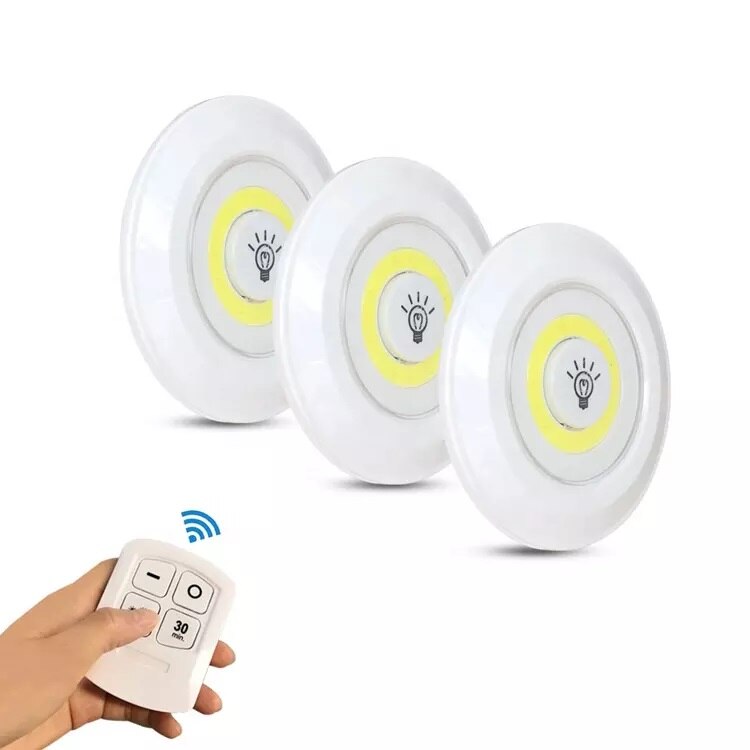 Set 3 Lămpi LED Wireless cu Telecomandă și Temporizator, 2 trepte de lumina, 3x1W, Alb