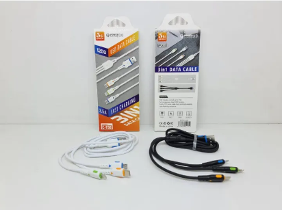 Cablu USB 5G Epoch C-930 3 în 1, Încărcare Rapidă 3.5A, Type-C, Micro USB, iOS, 1.5m, Alb