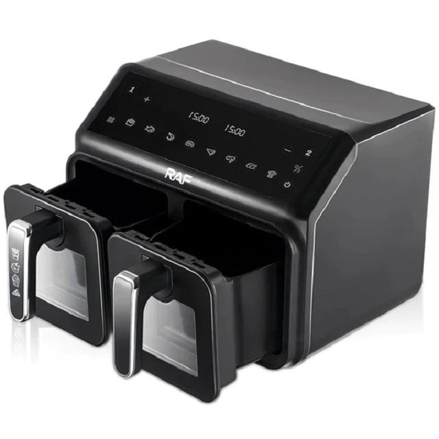 Friteuza digitala cu aer cald RAF R.5377, 2 cosuri cu geam, 9 litri, 2200 W, 9 Programe, Touch screen