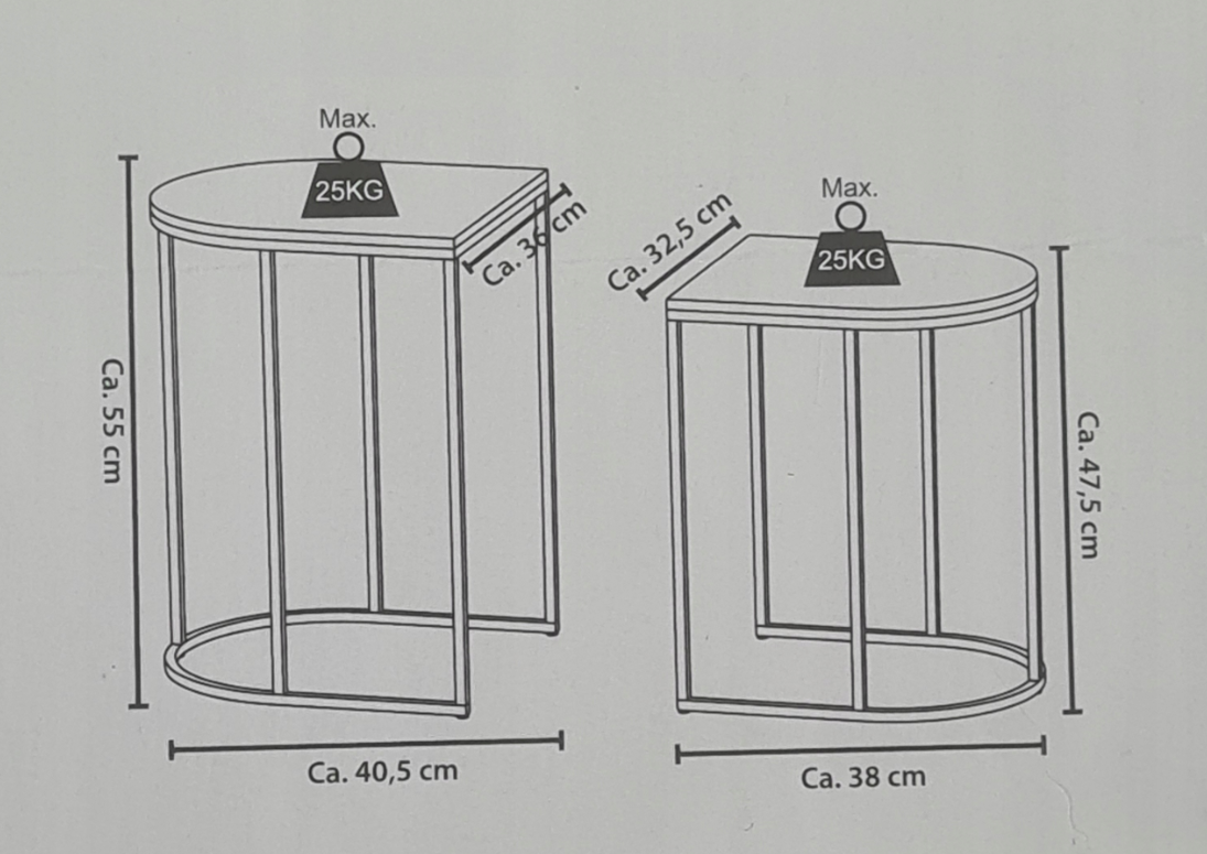 Set 2 Mese Laterale Independente din Metal și Lemn FSC®, Negru, Capacitate 25 kg