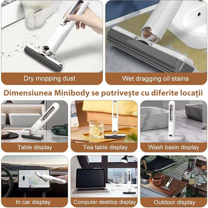 Mini Mop cu Sistem Autostoarcere, Portabil, Multi-Suprafete, Geamuri, Alb