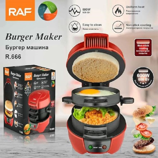 Aparat de Făcut Burgeri, Burger Maker RAF, 600W, Rosu