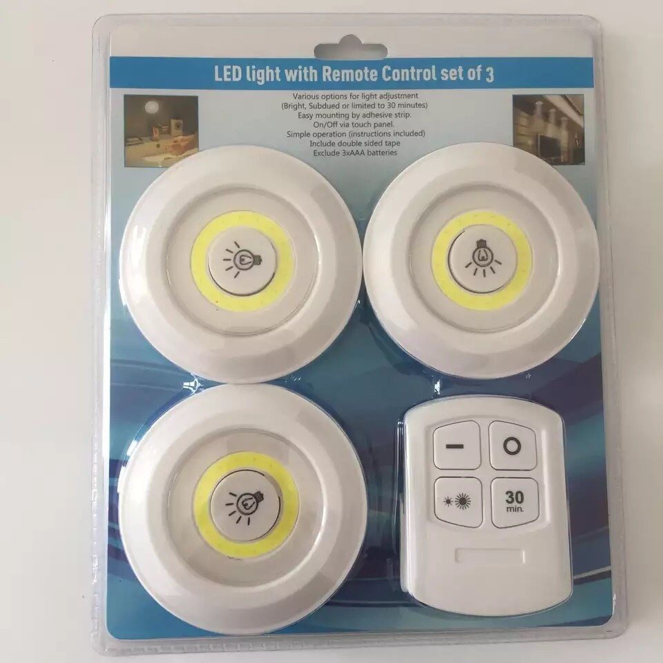 Set 3 Lămpi LED Wireless cu Telecomandă și Temporizator, 2 trepte de lumina, 3x1W, Alb