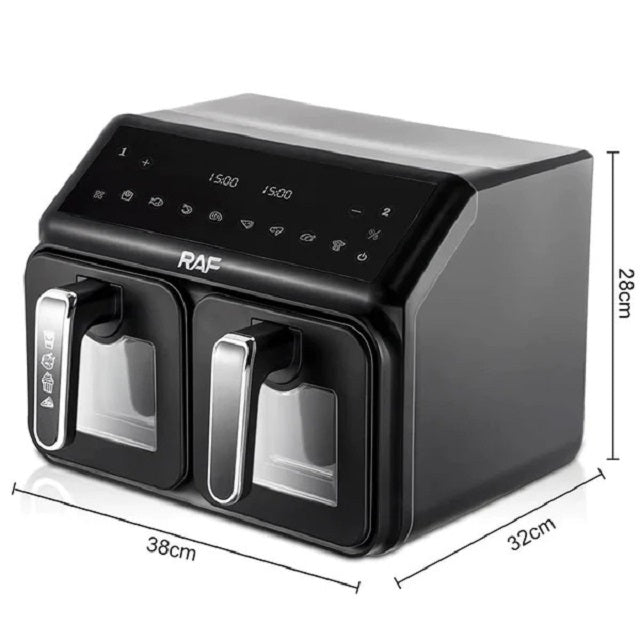 Friteuza digitala cu aer cald RAF R.5377, 2 cosuri cu geam, 9 litri, 2200 W, 9 Programe, Touch screen