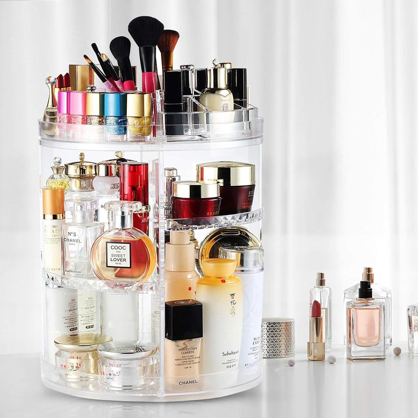 Makeup Organizer Rotativ 360° - Organizator Cosmetică cu 8 Niveluri Reglabile și Capacitate Mare