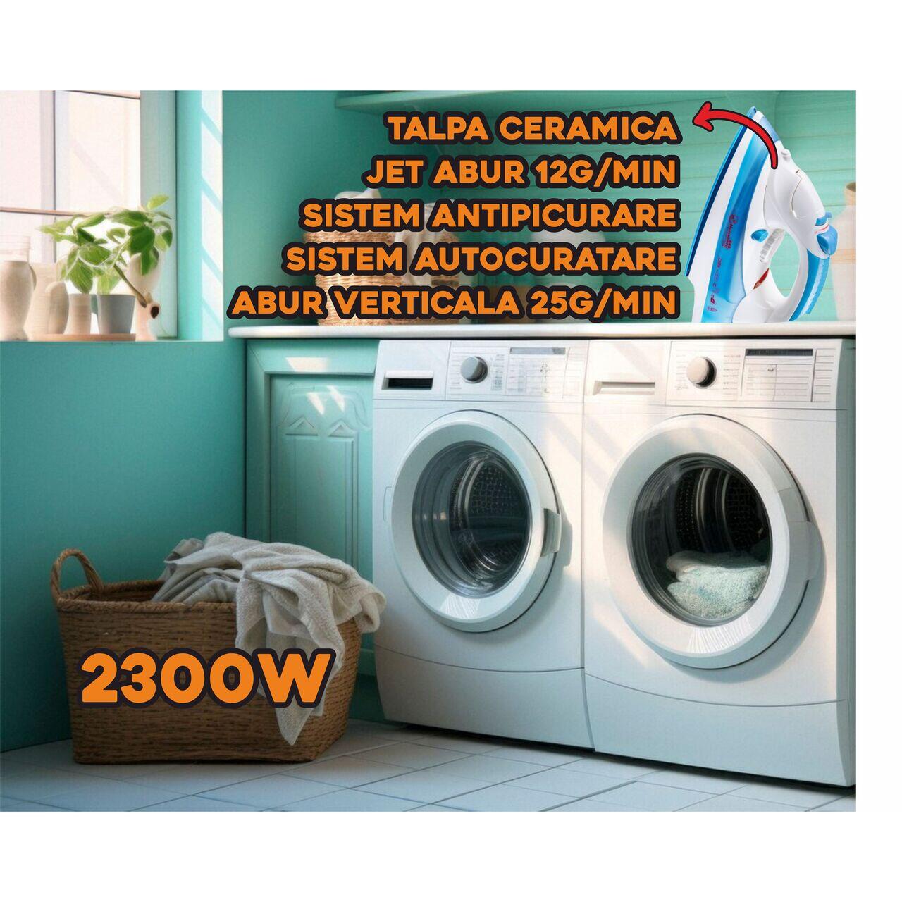 Fier de Calcat HB-7805BL, Talpa Ceramica, Jet Abur 12g/min, Vertical 25g/min, 2300W, Sistem Antipicurare