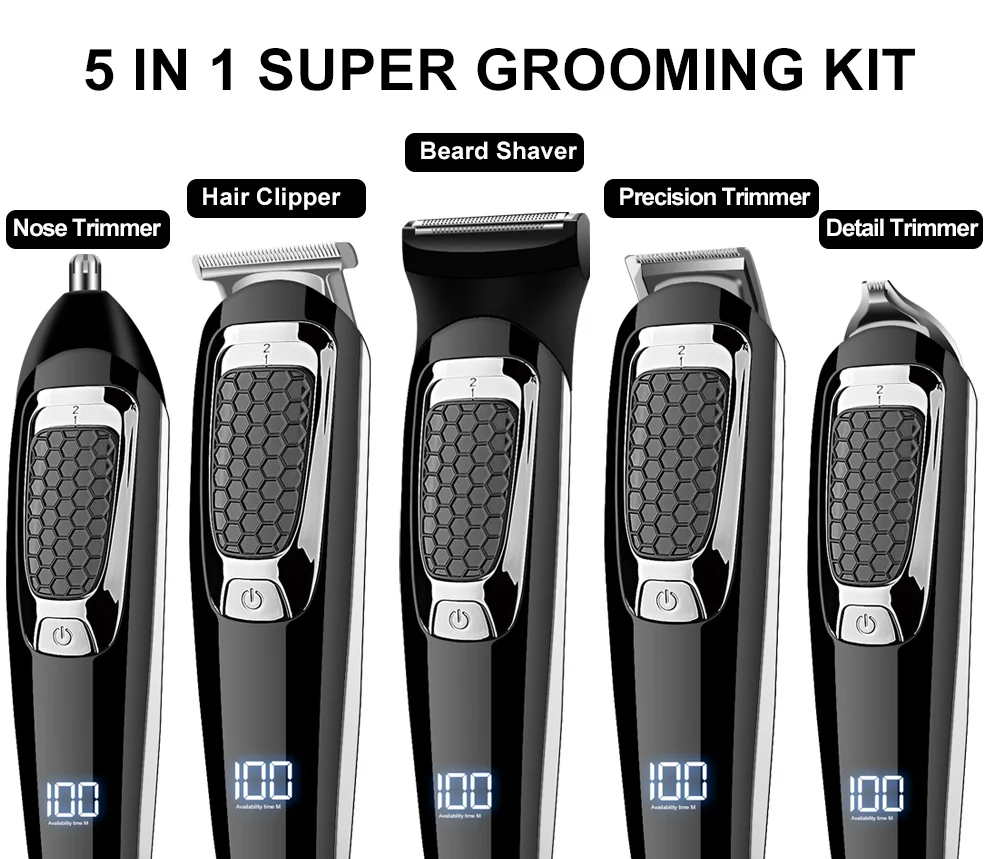 Aparat de Tuns 5in1 DSP PRO, Grooming Kit, Carbon Steel Blade, USB, 120 min, Waterproof IPX6