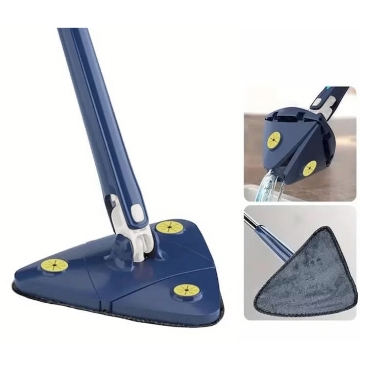 Mop Multifuncțional Triunghiular Rotativ 360°, Pentru Suprafațe Umede și Uscate, cu Lavetă Microfibră și Mâner Telescopic