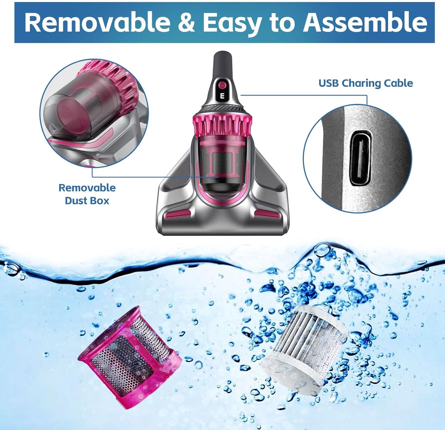 Aspirator Portabil 4-în-1 HB-807, Wireless, USB-C, Tehnologie UV-C, 3 Viteze