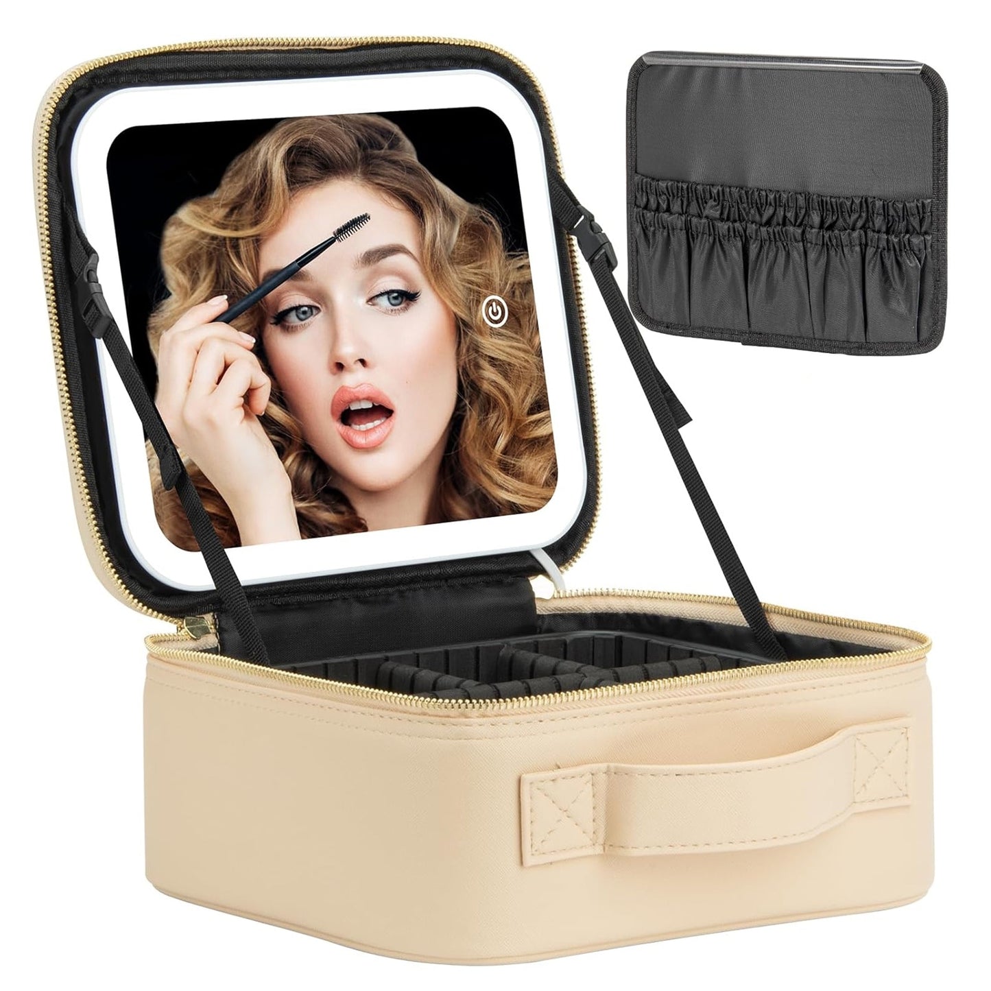 Geanta Machiaj SPIKO, Oglinda LED, 3 Lumini, USB, Compartimente Ajustabile, Neagra sau Alba
