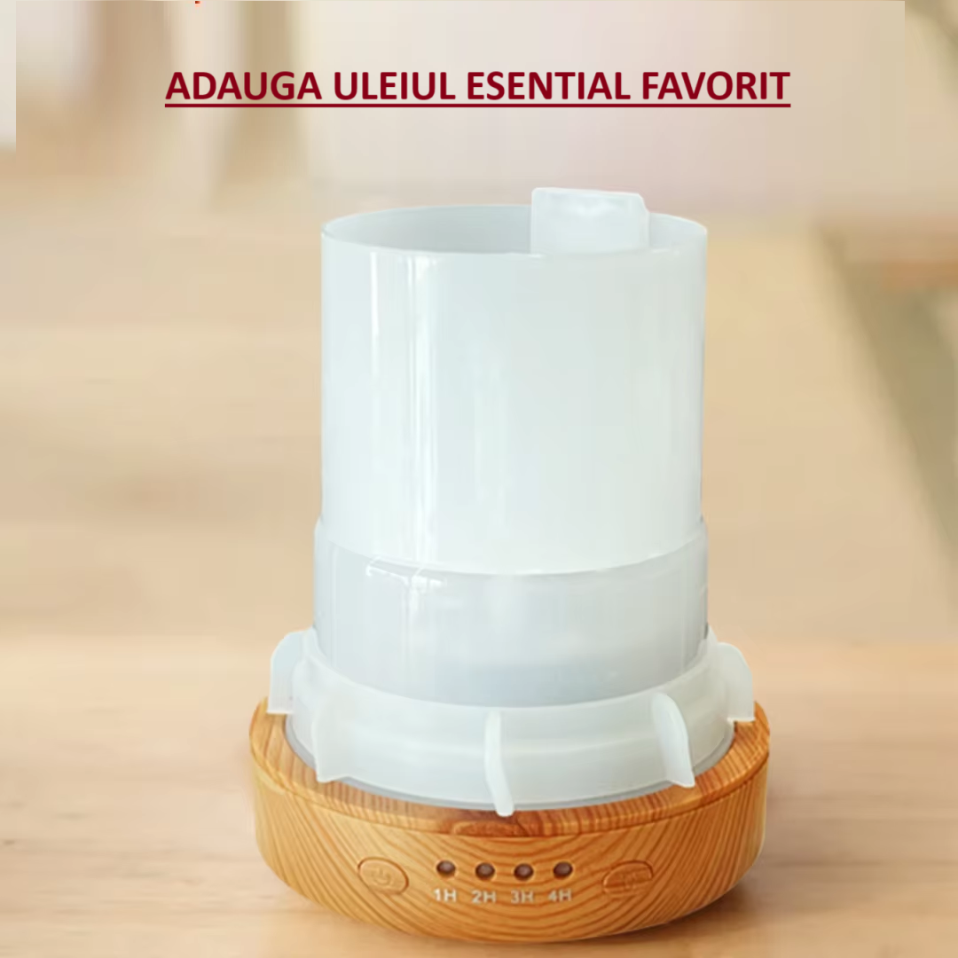 Difuzor Ultrasonic Aromaterapie 3D cu LED Colorat, Umidificator & Lumină Noapte