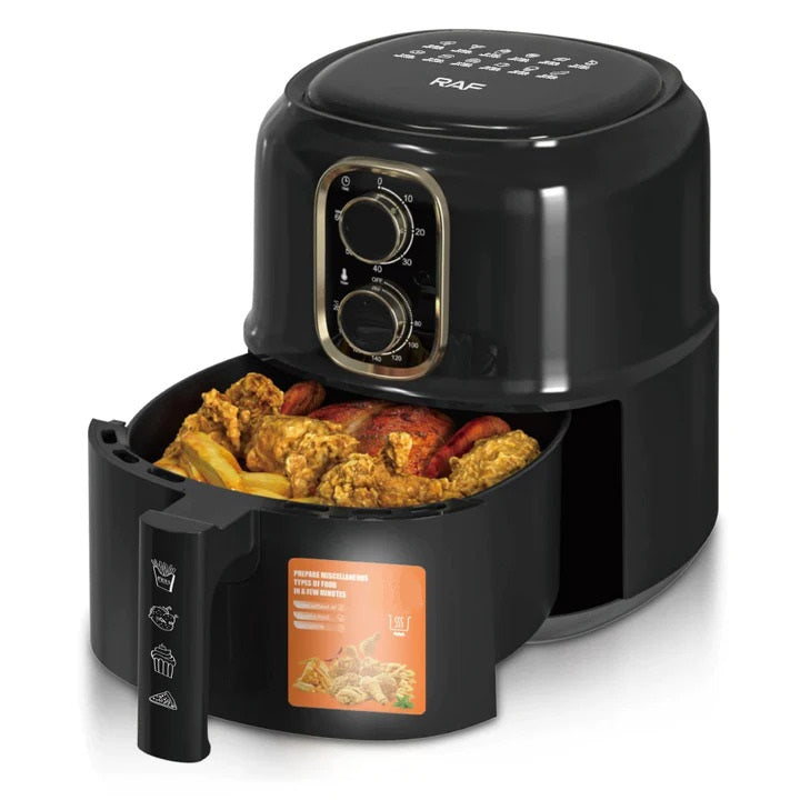 Friteuza Air Fryer RAF R.5361B cu aer cald, fara ulei, Capacitate 4.8L, 1500 W, Circulatie Aer 360°, Negru
