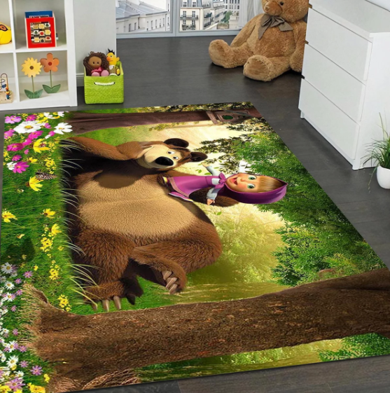 Covor 3D XL Antiderapant pentru copii, Masha and the Bear, Multicolor, 180x120 cm