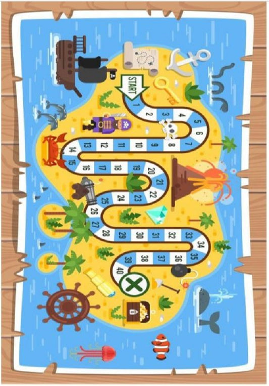 Covor 3D Treasure Map Antiderapant pentru Copii, 80x150 cm, Multicolor