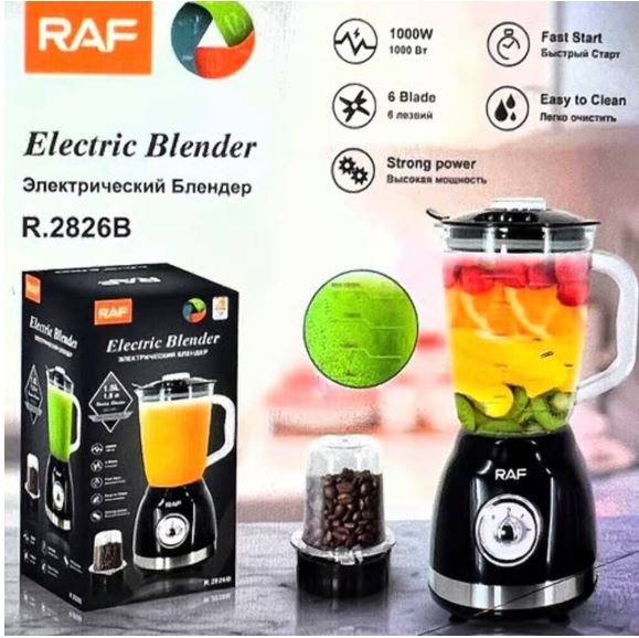 Blender Electric RAF® 2 in 1, Bol din Sticla, Rasnita pentru Cafea, Capacitate de 1.5L