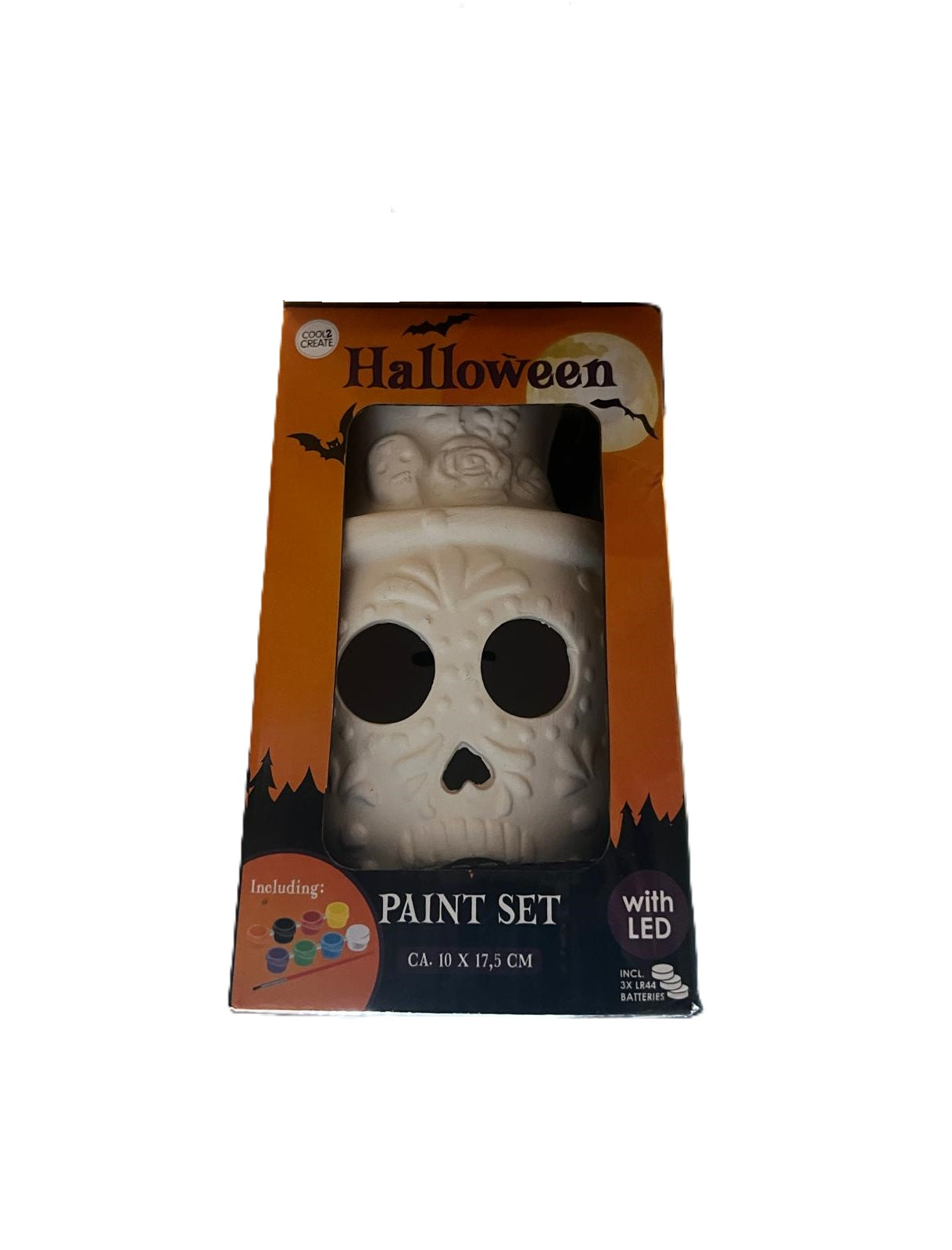 Set de Pictură Halloween cu LED, Figurina Craniu și Pensulă - 8 Culori