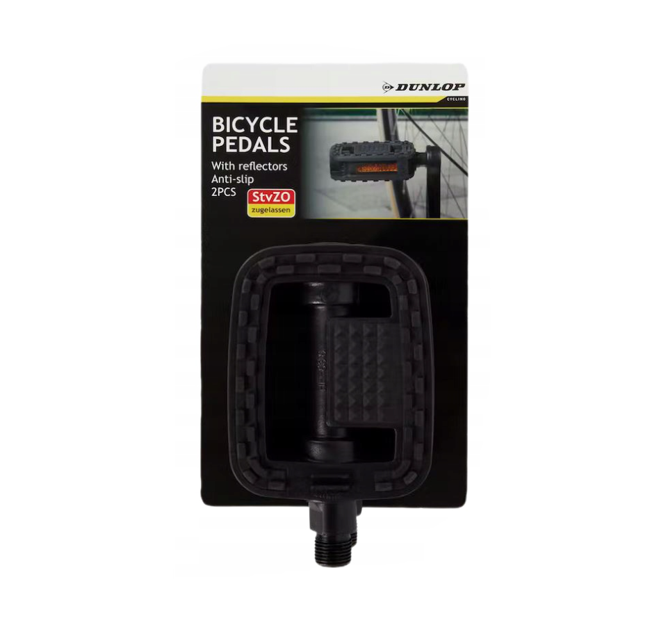 Pedale Bicicletă Dunlop, 2 Bucăți, Negru - Antiderapante și Reflectorizante