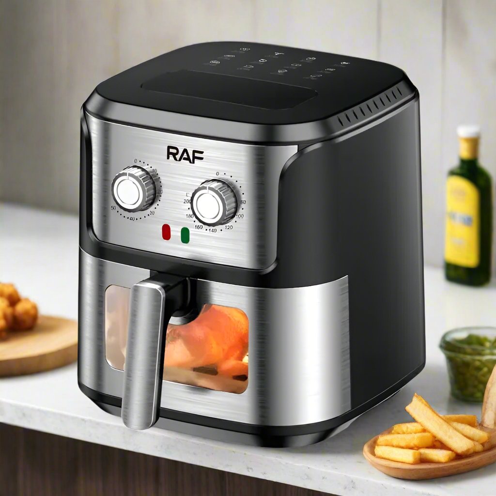 Air Fryer RAF R.5329, 1600 W, Capacitate 6.8 Litri, Vizor din sticla, Negru-Inox