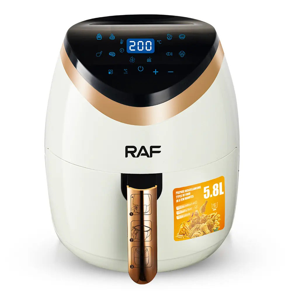 Air Fryer RAF R.5234W, fara ulei, Afisaj digital cu Touchscreen, Capacitate 5.8L, 1500 W, Circulatie Aer 360°, Alb