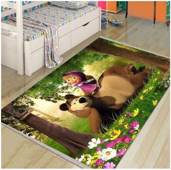 Covor 3D XL Antiderapant pentru copii, Masha and the Bear, Multicolor, 180x120 cm