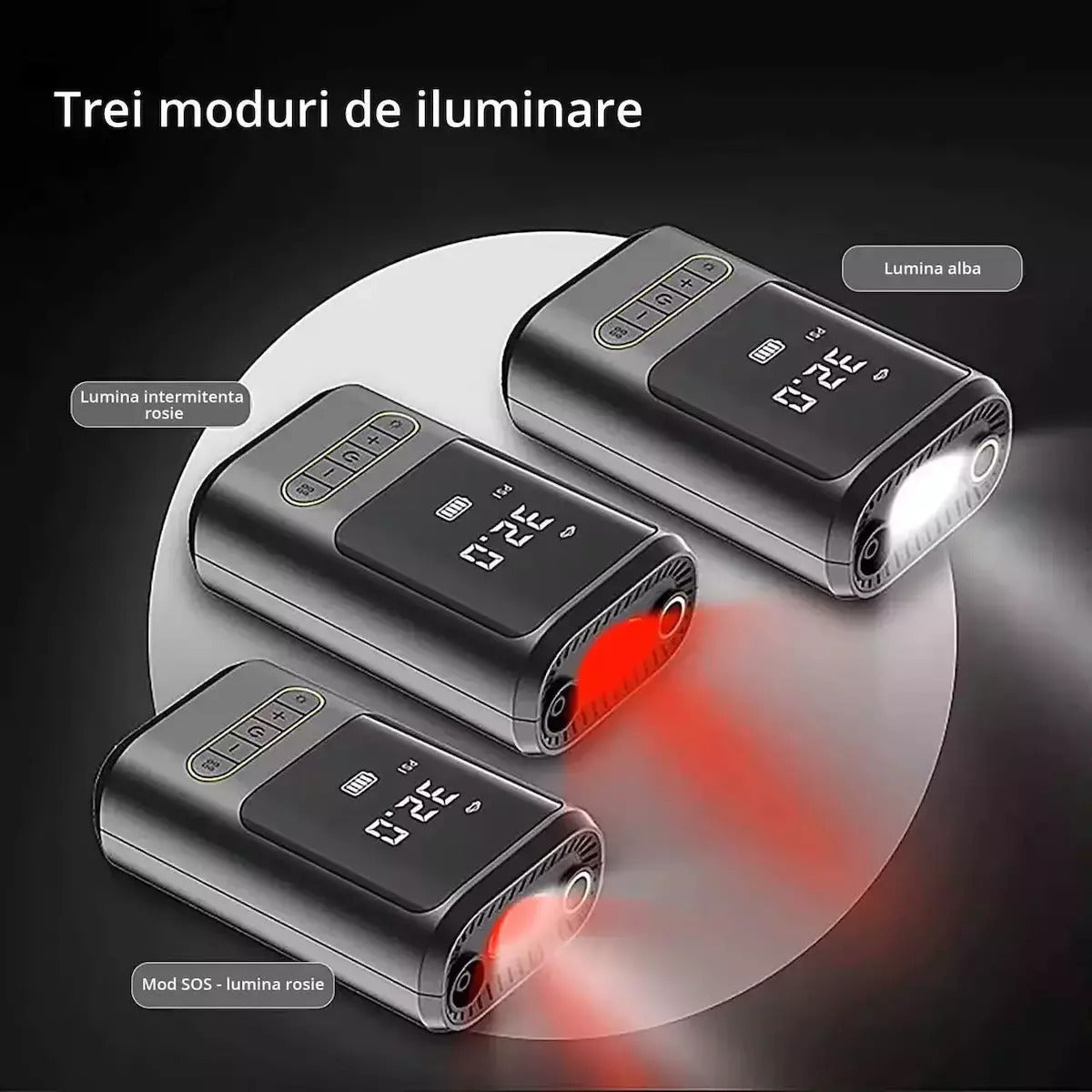 Compresor Auto Digital Roll Fast 150PSI, Wireless, Power Bank, Lanterna LED, 12V, Reîncărcabil