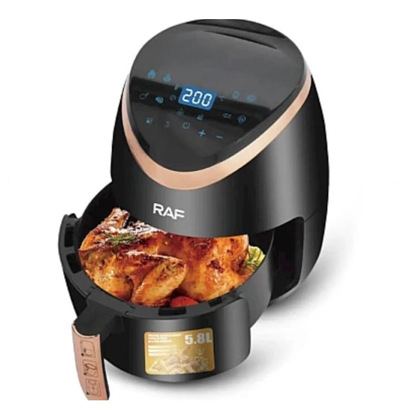 Friteuza cu aer cald Air Fryer RAF R.5234B, fara ulei, Afisaj digital, Touchscreen, 5.8L, 1500 W, Circulatie Aer 360°