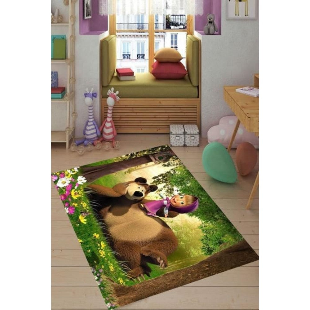 Covor 3D XL Antiderapant pentru copii, Masha and the Bear, Multicolor, 180x120 cm