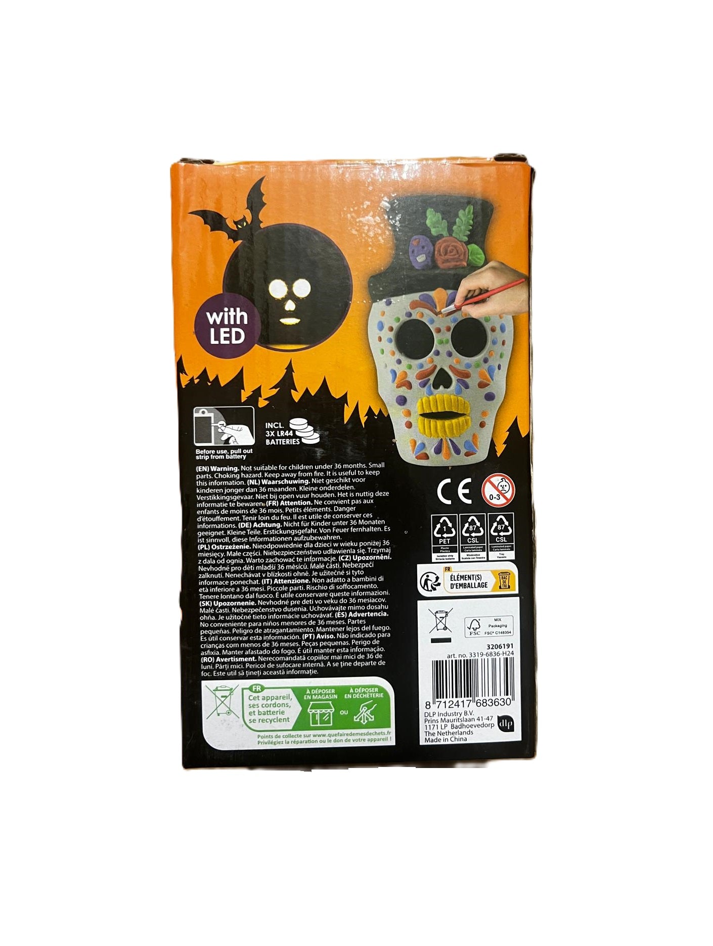 Set de Pictură Halloween cu LED, Figurina Craniu și Pensulă - 8 Culori