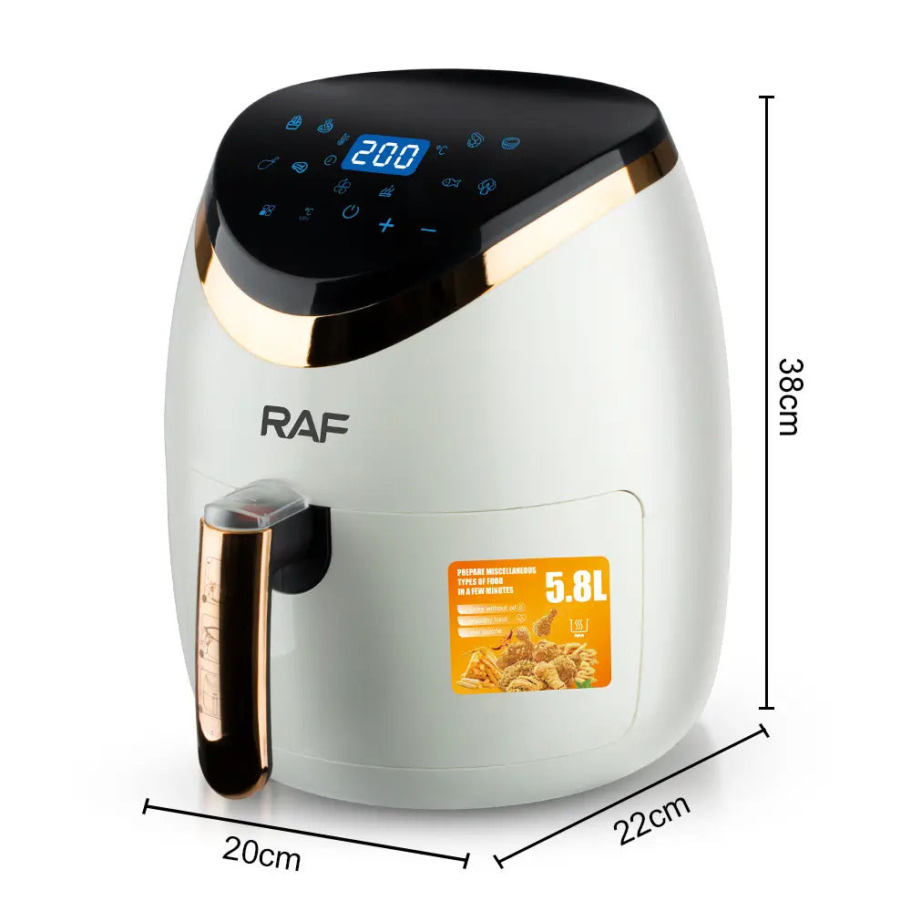 Air Fryer RAF R.5234W, fara ulei, Afisaj digital cu Touchscreen, Capacitate 5.8L, 1500 W, Circulatie Aer 360°, Alb