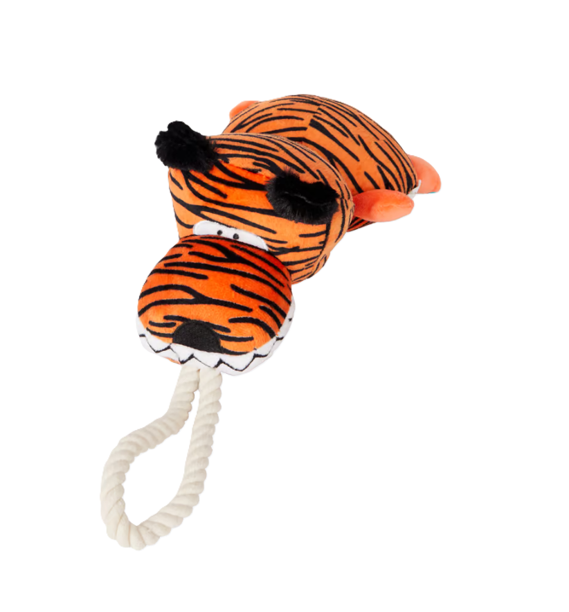 Jucărie pentru Câini Tiger Rope Toy cu Scârțâit - Durabil și Lavabil