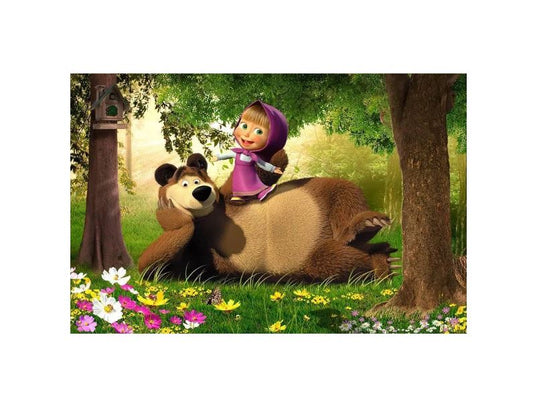 Covor 3D XL Antiderapant pentru copii, Masha and the Bear, Multicolor, 180x120 cm