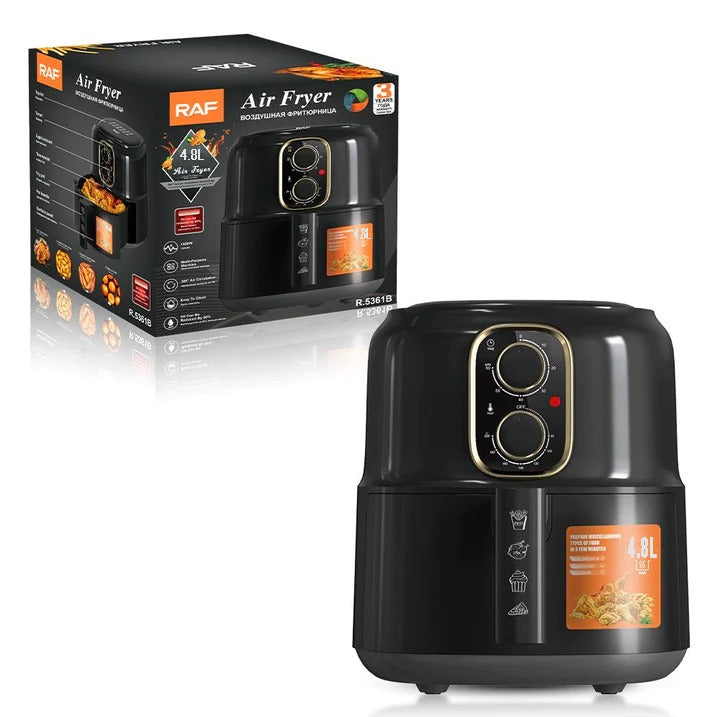 Friteuza Air Fryer RAF R.5361B cu aer cald, fara ulei, Capacitate 4.8L, 1500 W, Circulatie Aer 360°, Negru