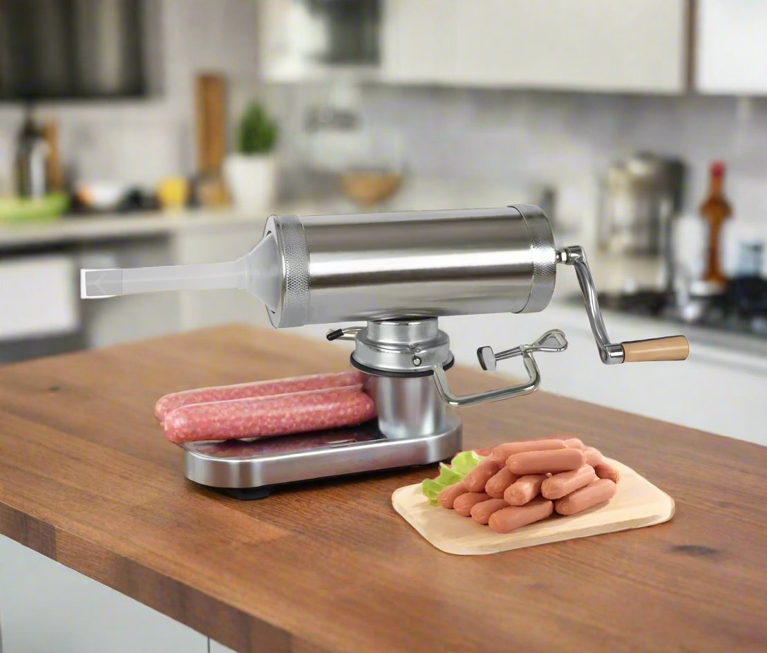 Masina de Umplut și Facut Carnati, Spiko® Vanessa Sausage Maker 2.5 kg/5 lbs, 5 Palnii, Dubla Prindere