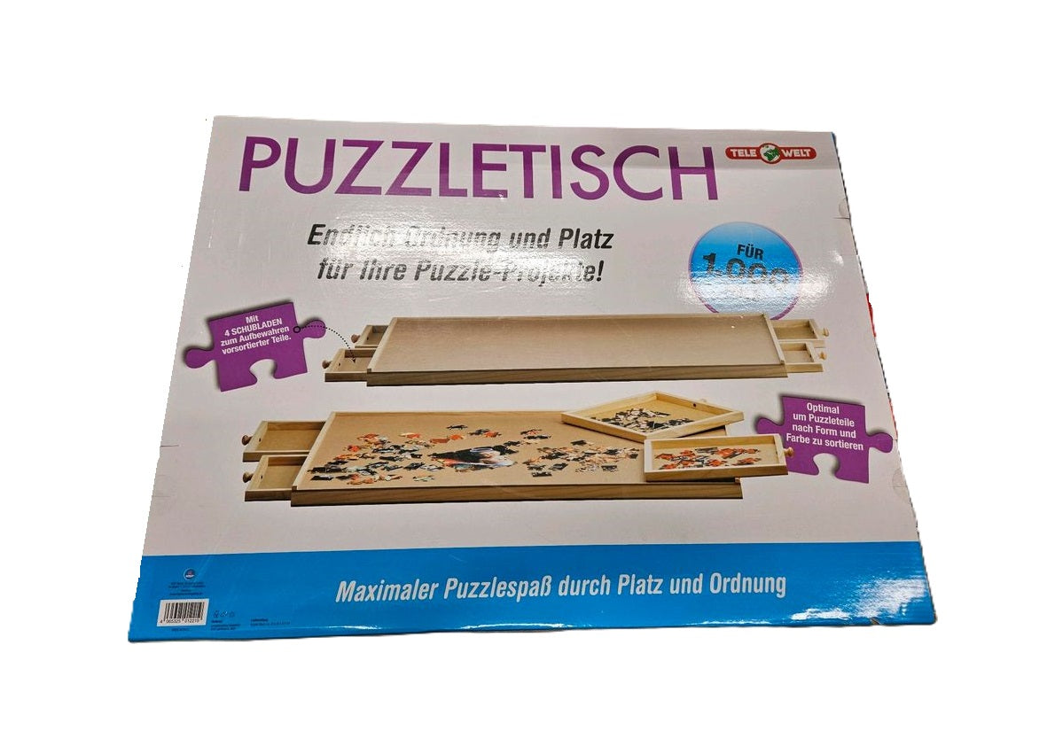 Masă Puzzle Tele Welt cu 4 Sertare, 1000 Piese, Lemn Moale, 75x57 cm