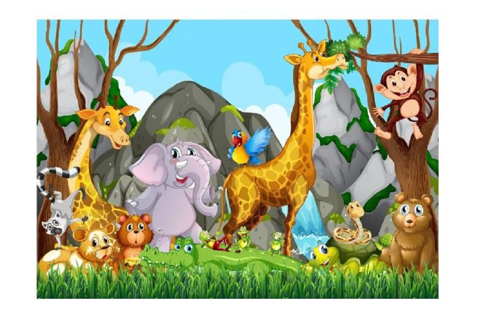 Covor 3D Antiderapant pentru copii, Animals of the Forest, 180x120 cm, Multicolor