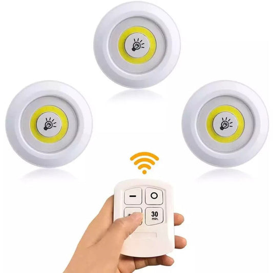 Set 3 Lămpi LED Wireless cu Telecomandă și Temporizator, 2 trepte de lumina, 3x1W, Alb