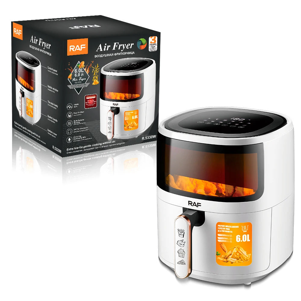 Friteuza Air Fryer RAF R.5330W cu aer cald, Fara ulei, 6 litri, Sticla transparenta, Digital Touch Screen