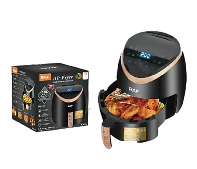 Friteuza cu aer cald Air Fryer RAF R.5234B, fara ulei, Afisaj digital, Touchscreen, 5.8L, 1500 W, Circulatie Aer 360°