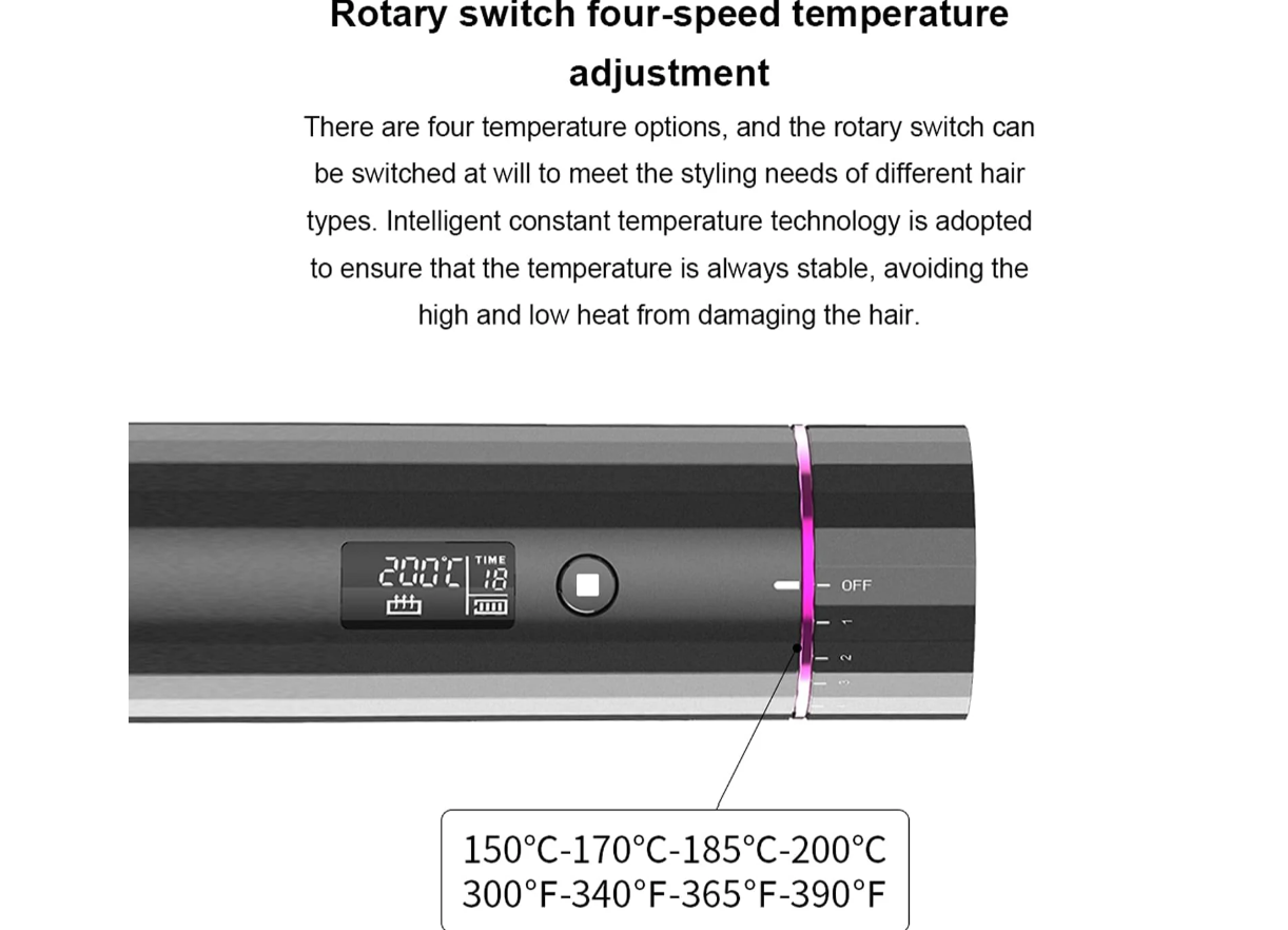 Ondulator Automat Spiko SJ-868, LCD, Portabil, Reîncărcabil USB, Bucle Perfecte, Anti-Frizz