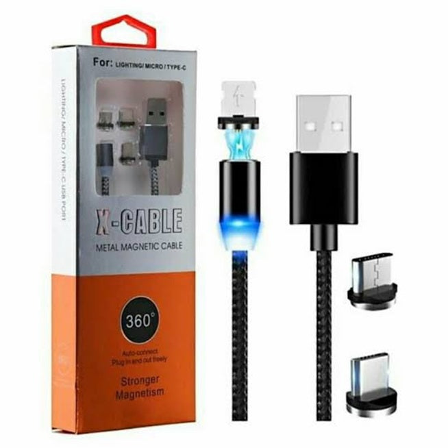 Cablu Magnetic 3 în 1 X Cable, Încărcare Rapidă, Type-C, Micro USB, Lightning, 1m